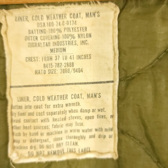 Vtg Military Cold Weather Field Coat Men's Med OG 107 Distressed Destroyed 80s - Picture 12 of 16